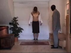Dominant forced to strip his submissive in front of the camera. Then he ordered her to get dressed and sucking his cock